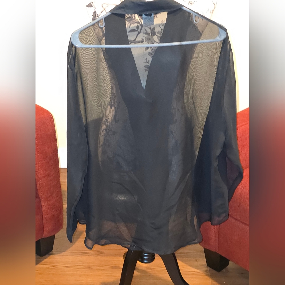 Elegant Black Sheer Women's Blouse - Picture 2 of 3